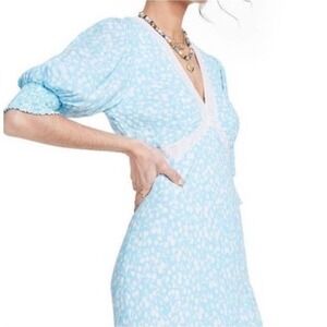 RIXO Target Maxi Dress Women 10 Blue Floral Lace Puff Sleeve Cottagecore  Boho